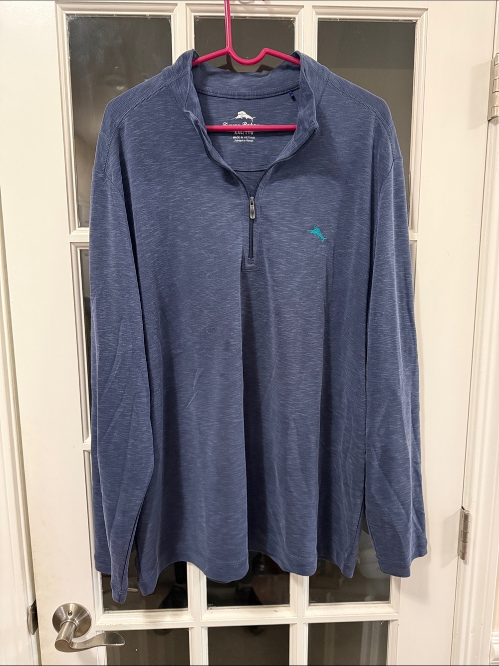 Tommy Bahama Blue Quarter-Zip Sweater with Teal Logo